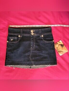 Dark Wash Denim Mini Skirt Raw Hem